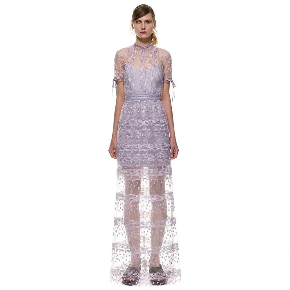 Self-Portrait Lilac Sheer Dress - Picture 2 of 9